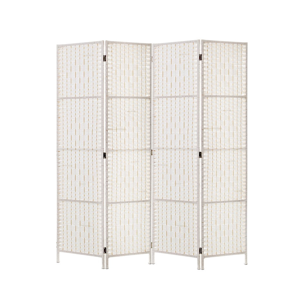 Artiss 4-Panel Room Divider Woven White 163x170cm