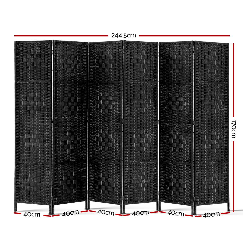 Artiss 6-Panel Room Divider Woven Black 245x170cm