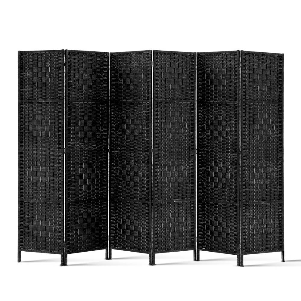 Artiss 6-Panel Room Divider Woven Black 245x170cm