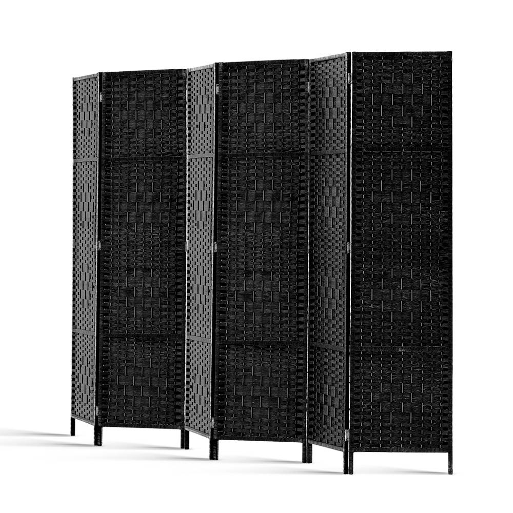 Artiss 6-Panel Room Divider Woven Black 245x170cm