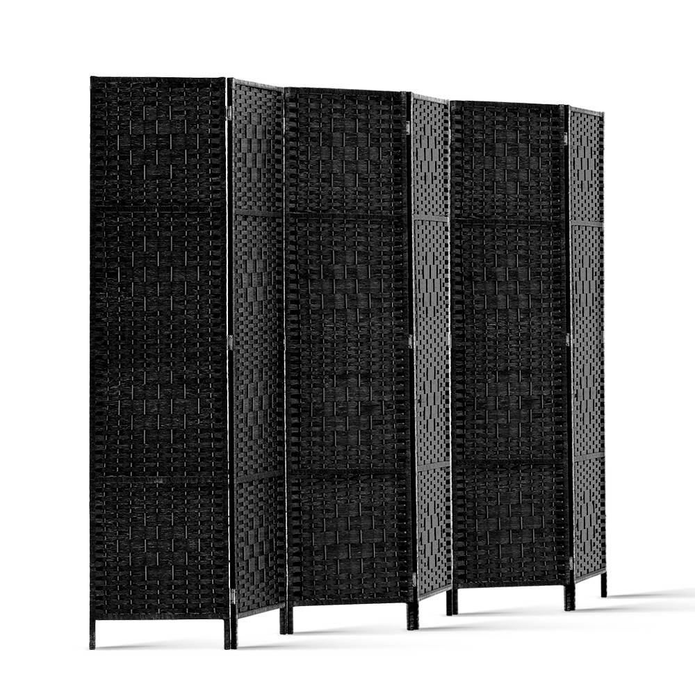 Artiss 6-Panel Room Divider Woven Black 245x170cm