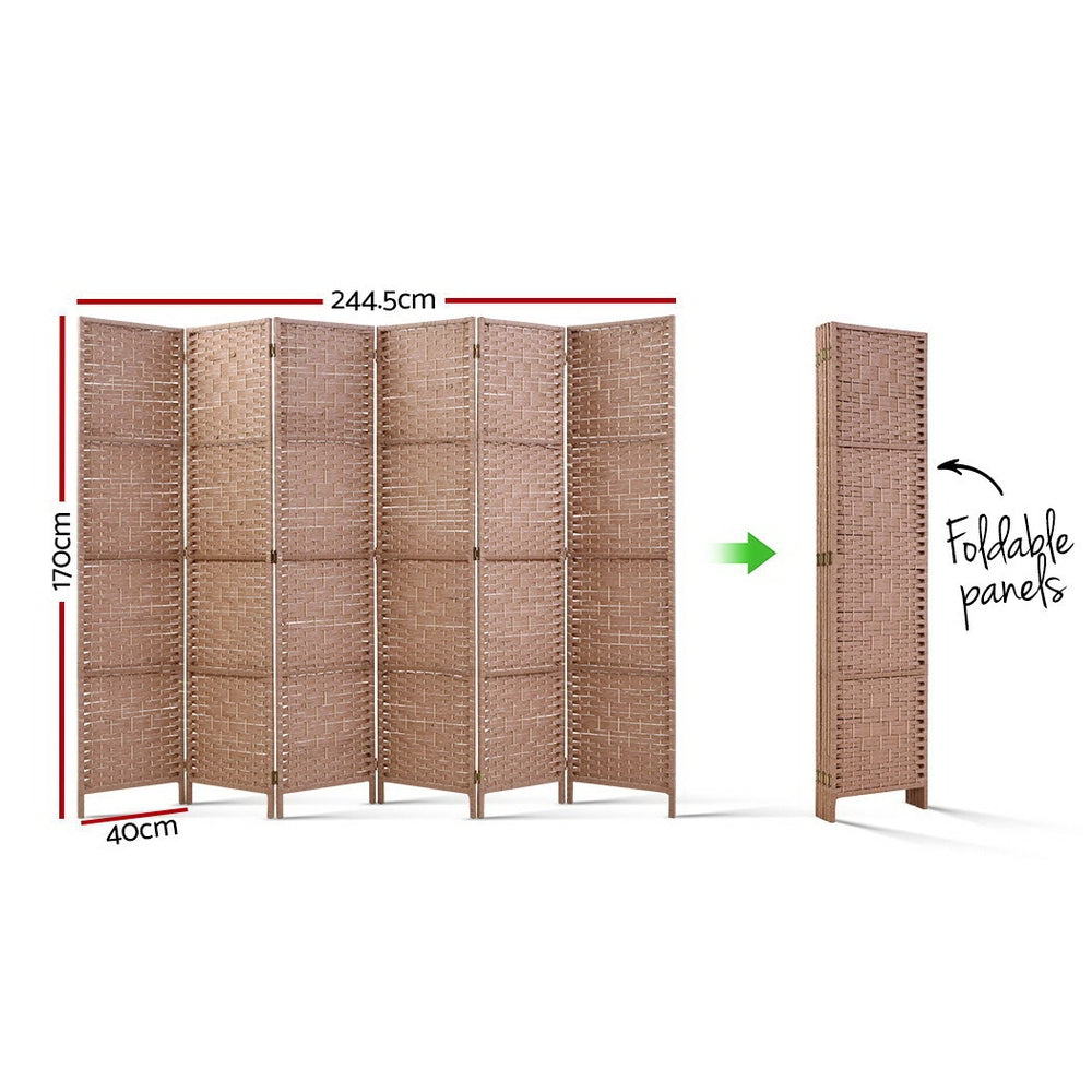 Artiss 6-Panel Room Divider Screen Woven Natural 245x170cm