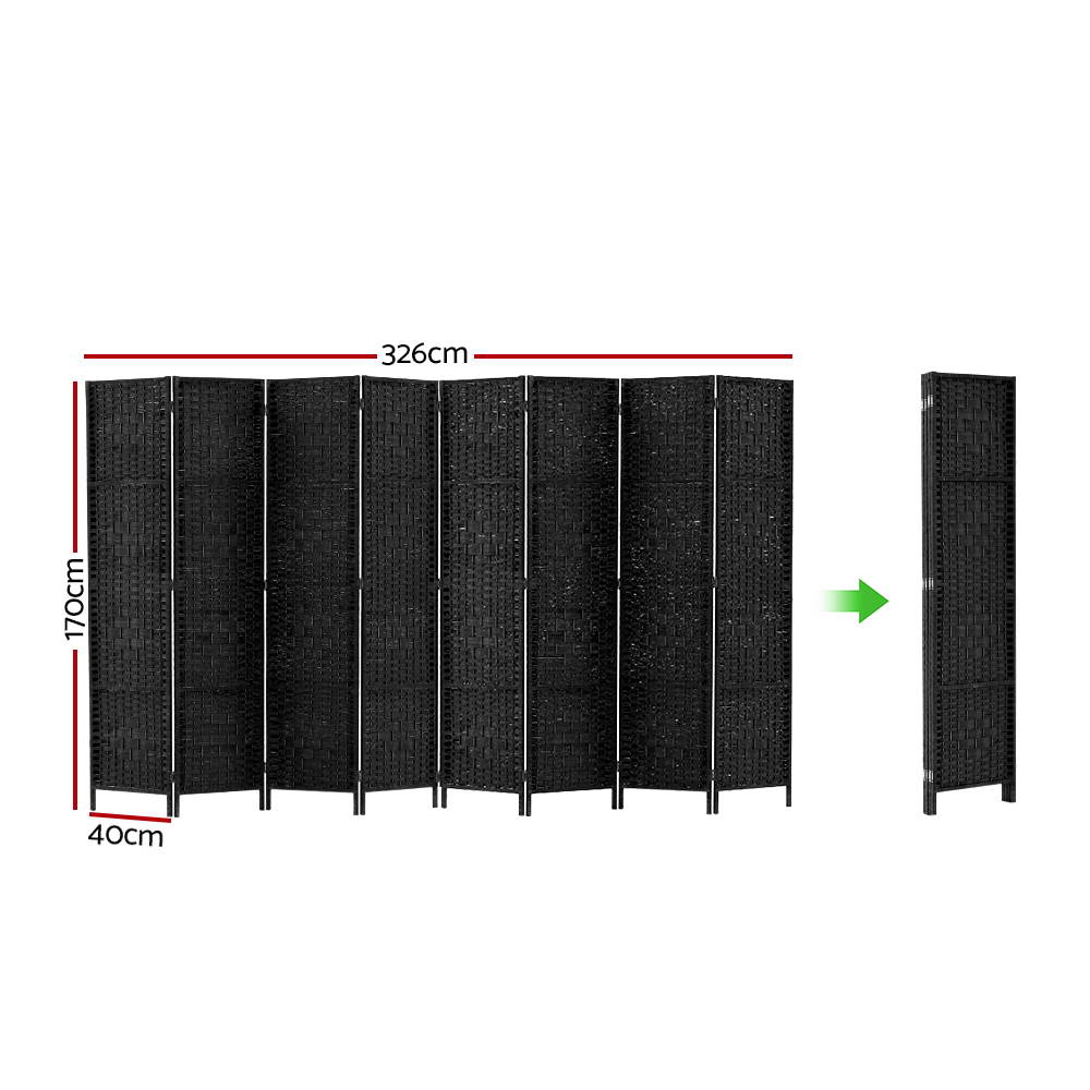 Artiss Woven Black Room Divider 8 Panel 326x170cm