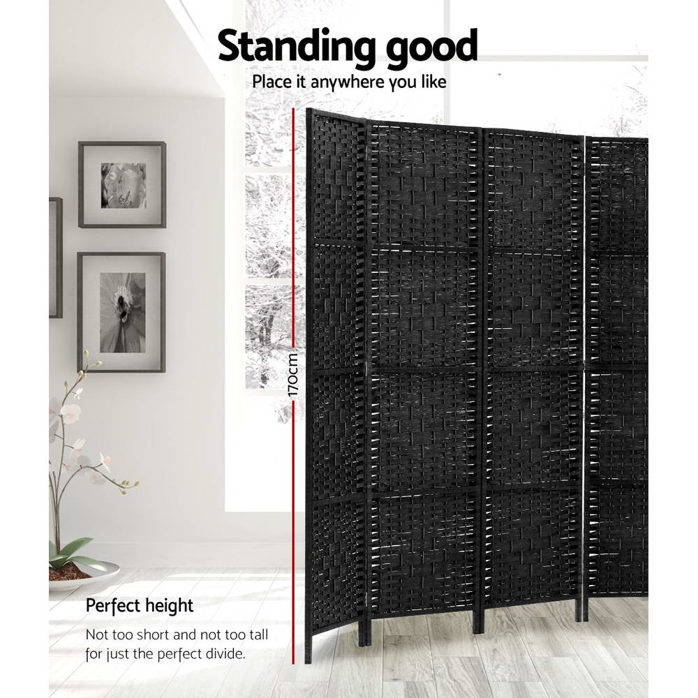 Artiss Woven Black Room Divider 8 Panel 326x170cm
