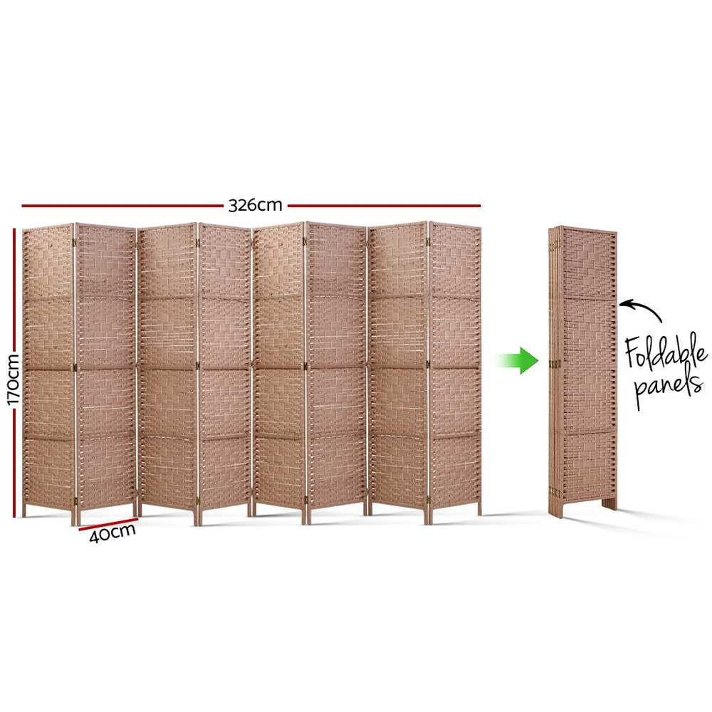 Woven Natural Room Divider 8-Panel 326x170cm Brown