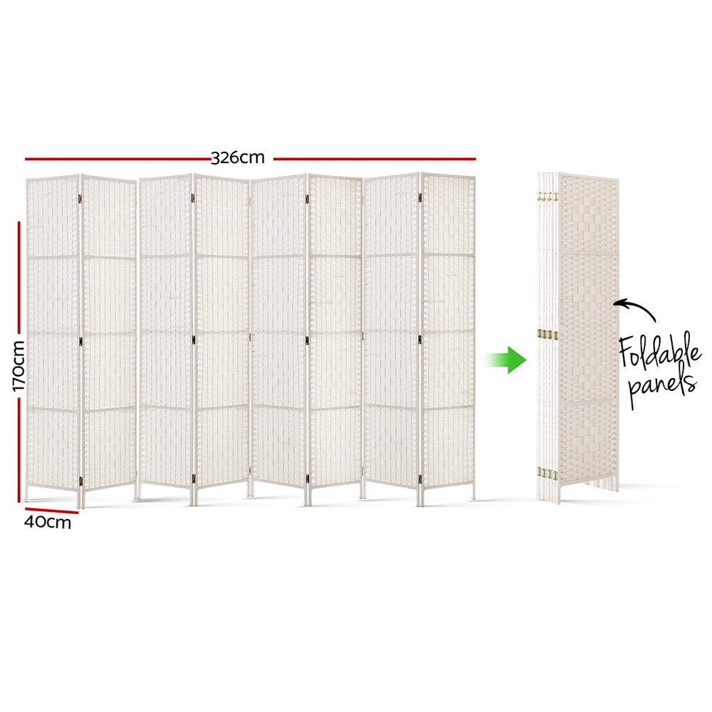 Artiss 8-Panel Room Divider Woven White 326x170cm
