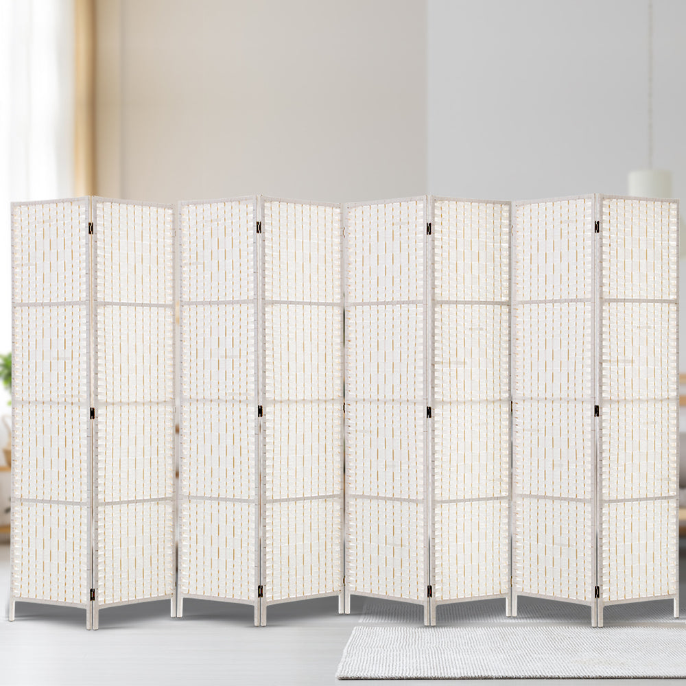 Artiss 8-Panel Room Divider Woven White 326x170cm