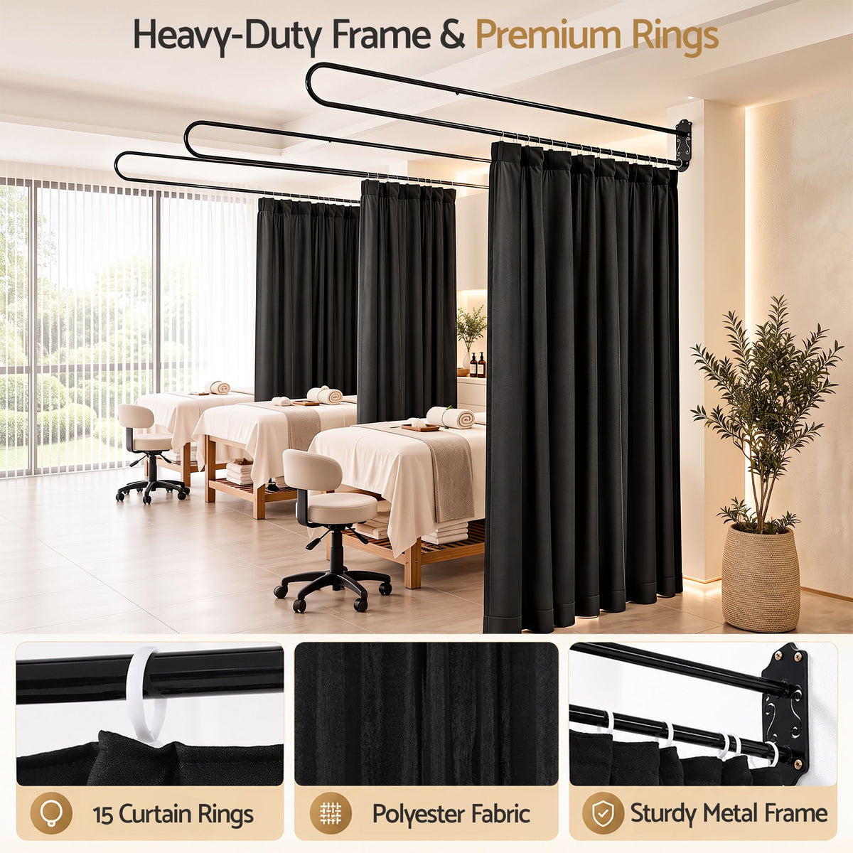 Artiss Wall Mounted Room Divider Curtain Screen Black 200x220cm