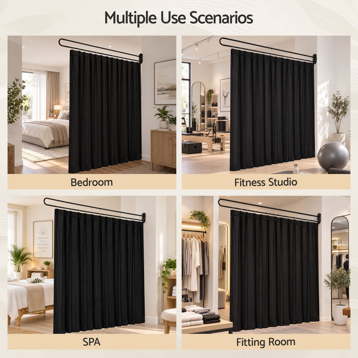 Artiss Wall Mounted Room Divider Curtain Screen Black 200x220cm