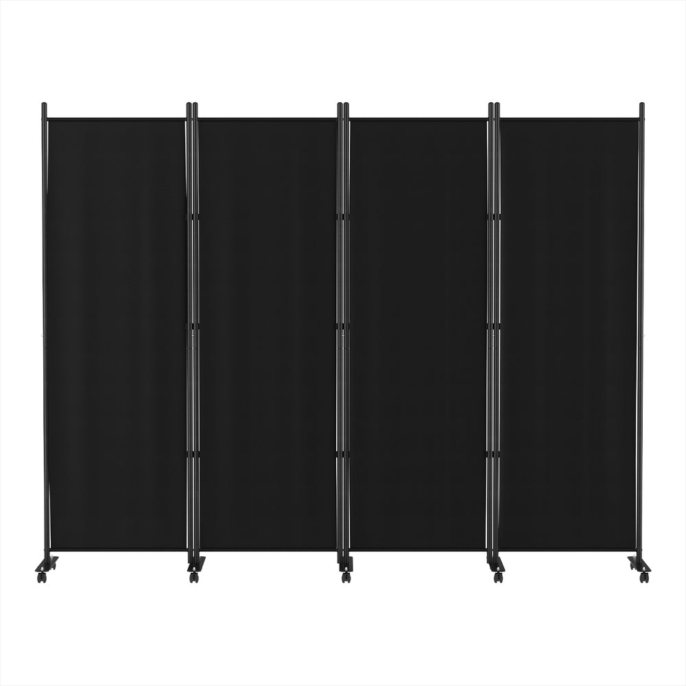Artiss 217cm 4-Panel Room Divider Screen Black Fabric Wheels