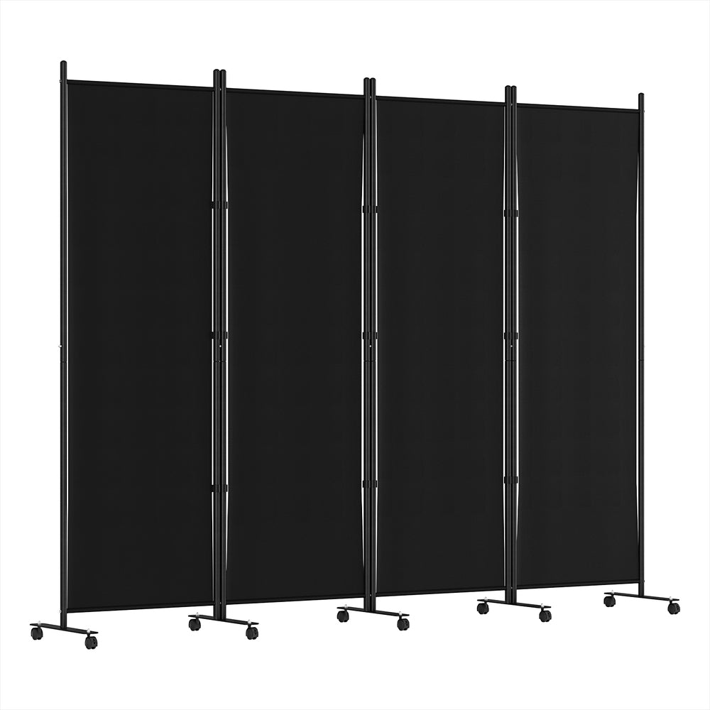 Artiss 217cm 4-Panel Room Divider Screen Black Fabric Wheels