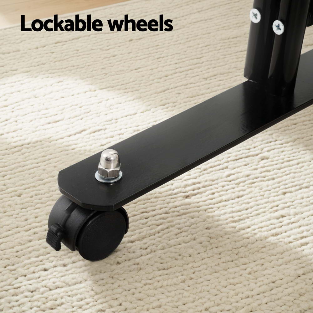 Artiss 217cm 4-Panel Room Divider Screen Black Fabric Wheels