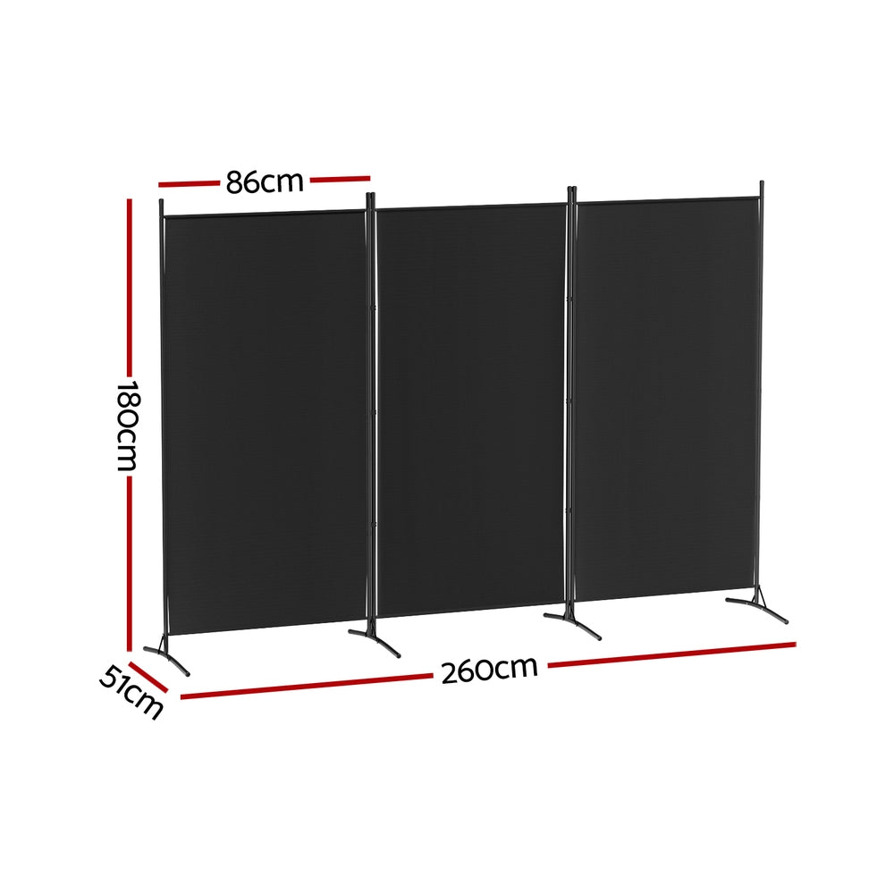 Artiss 3-Panel Room Divider Screen Fabric Black