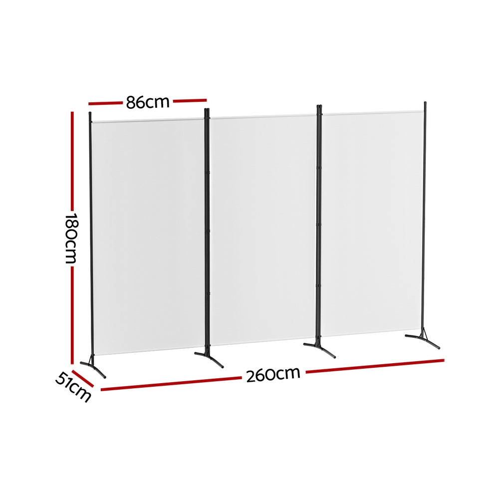 Artiss 3-Panel Room Divider Screen Fabric White 260x180cm