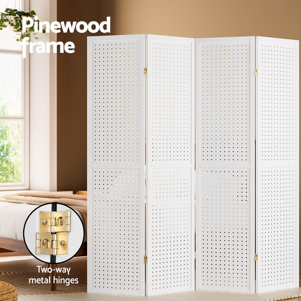 Artiss 4-Panel Room Divider Pegboard White