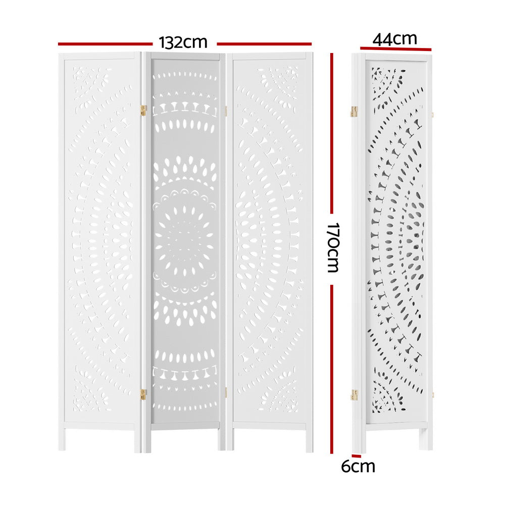 Artiss 3-Panel Room Divider Circle Design White