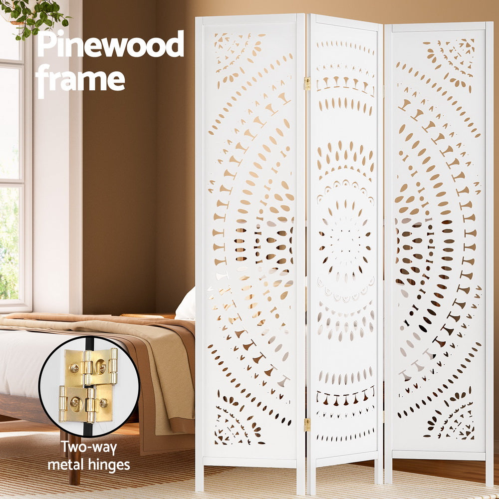 Artiss 3-Panel Room Divider Circle Design White