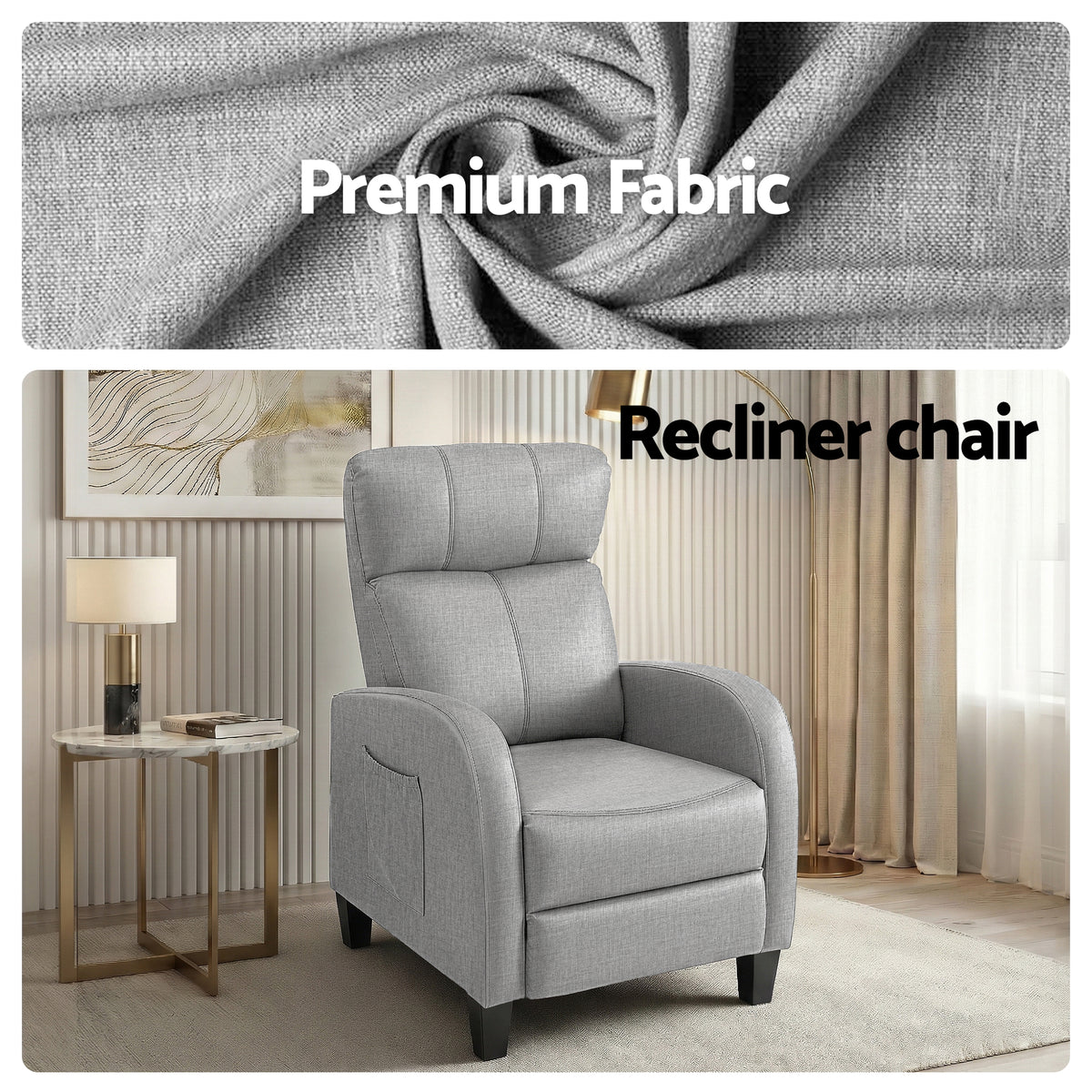 Artiss Small Fabric Massage Recliner Chair Grey
