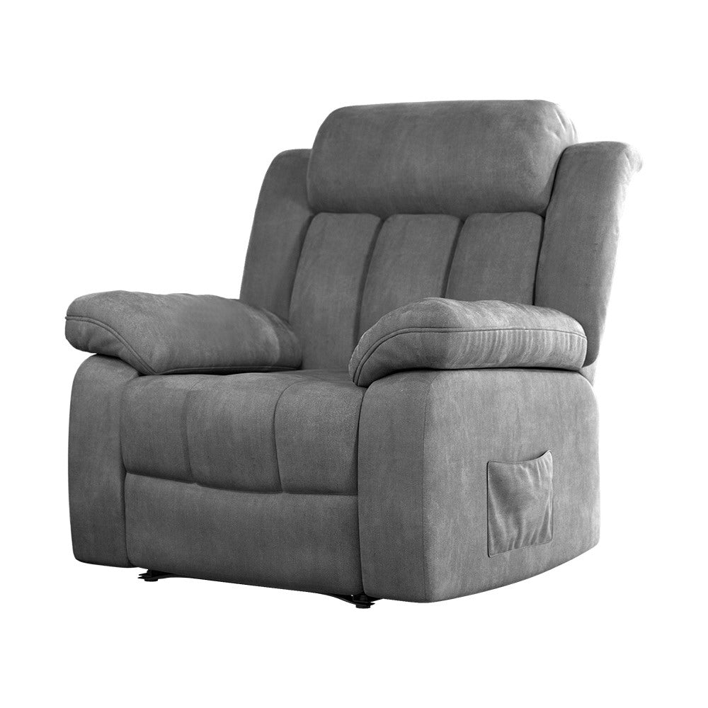 Artiss Velvet Recliner Chair Electric Massage Heated Grey