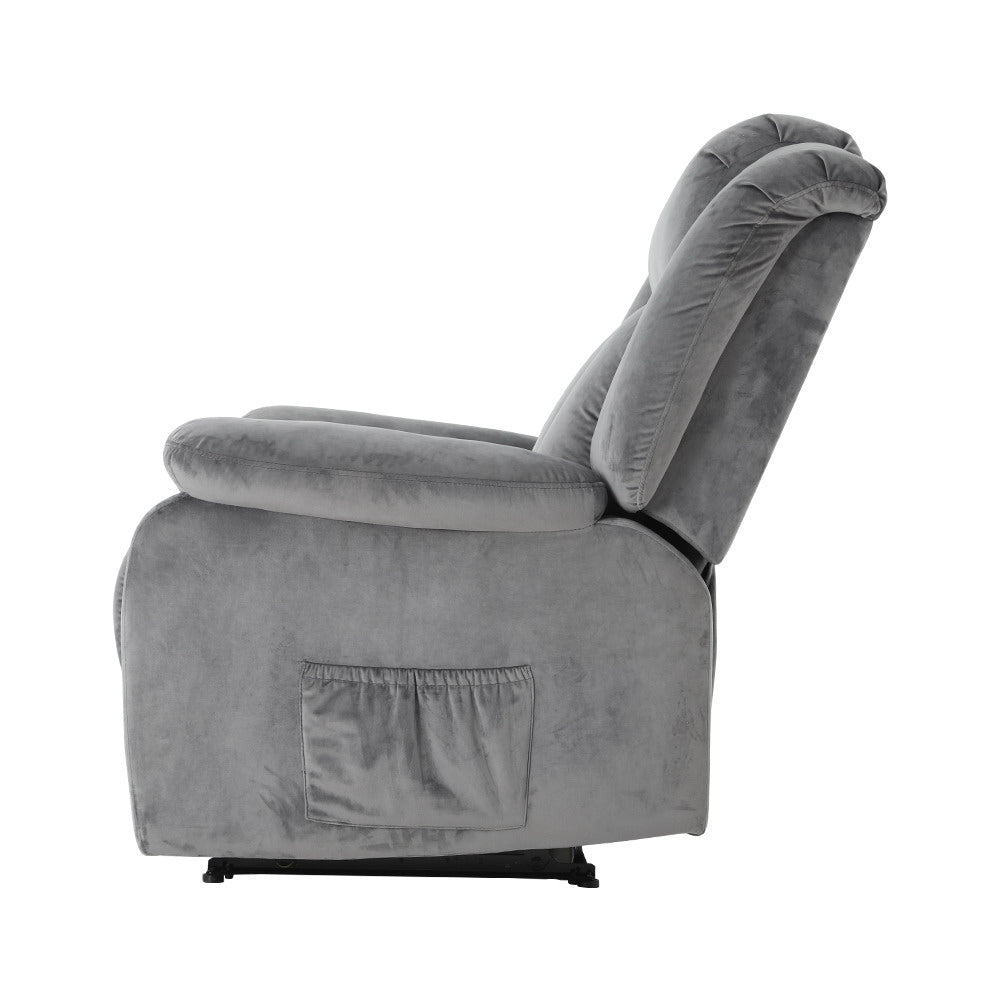 Artiss Velvet Recliner Chair Electric Massage Heated Grey