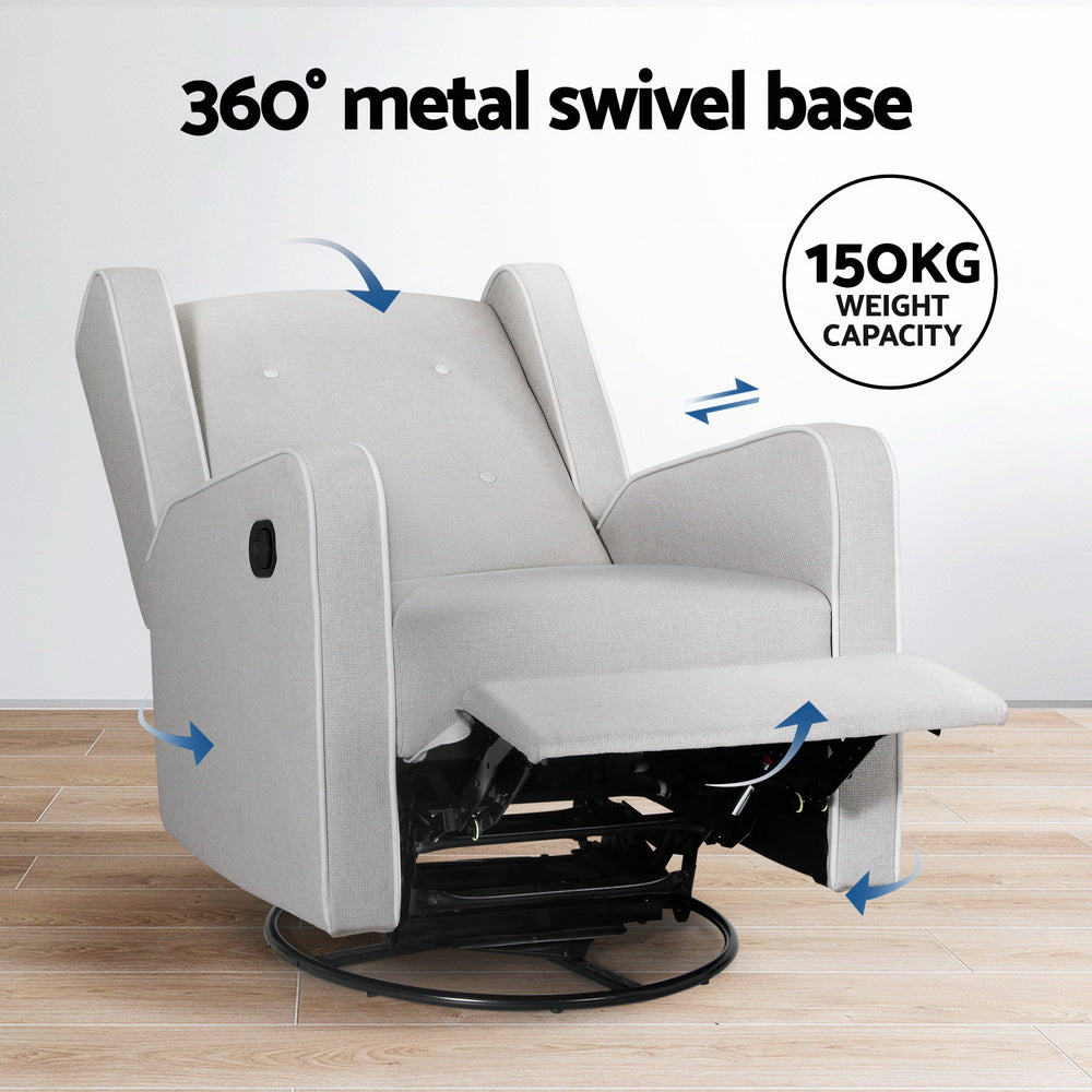 Artiss 360 Swivel Recliner Armchair Grey Fabric