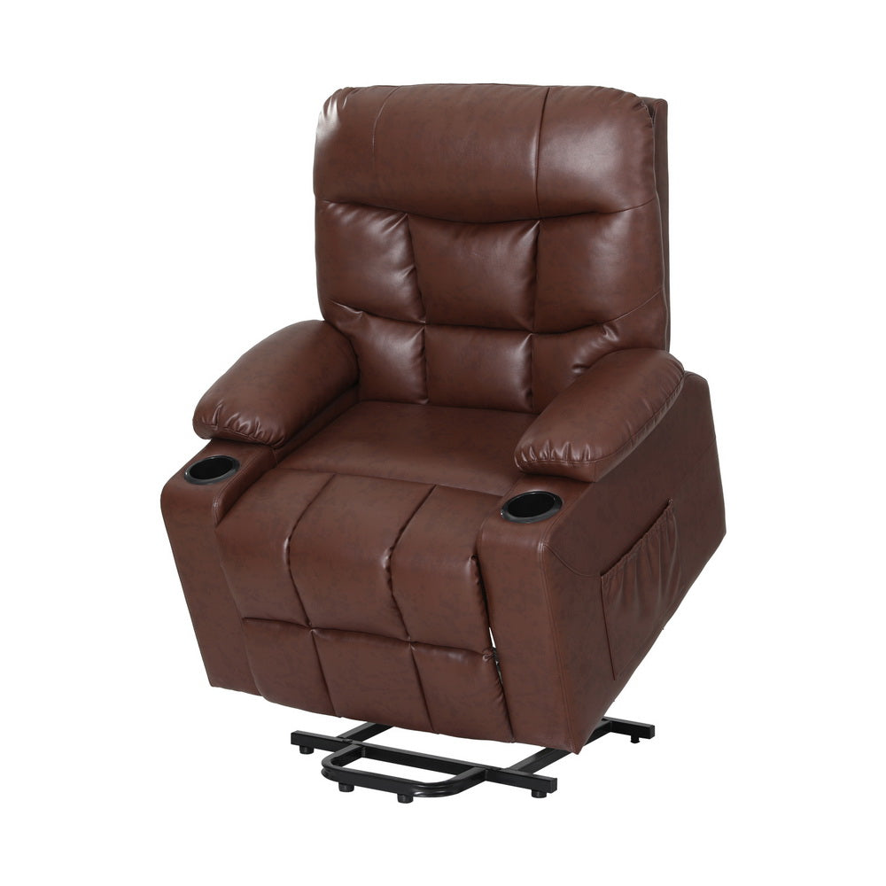Claude Recliner Chair Lift Assist Heated Massage Leather Brown