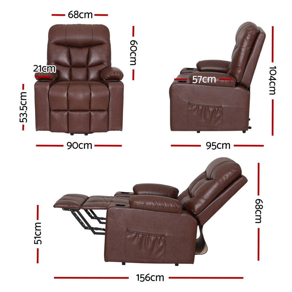 Claude Recliner Chair Lift Assist Heated Massage Leather Brown