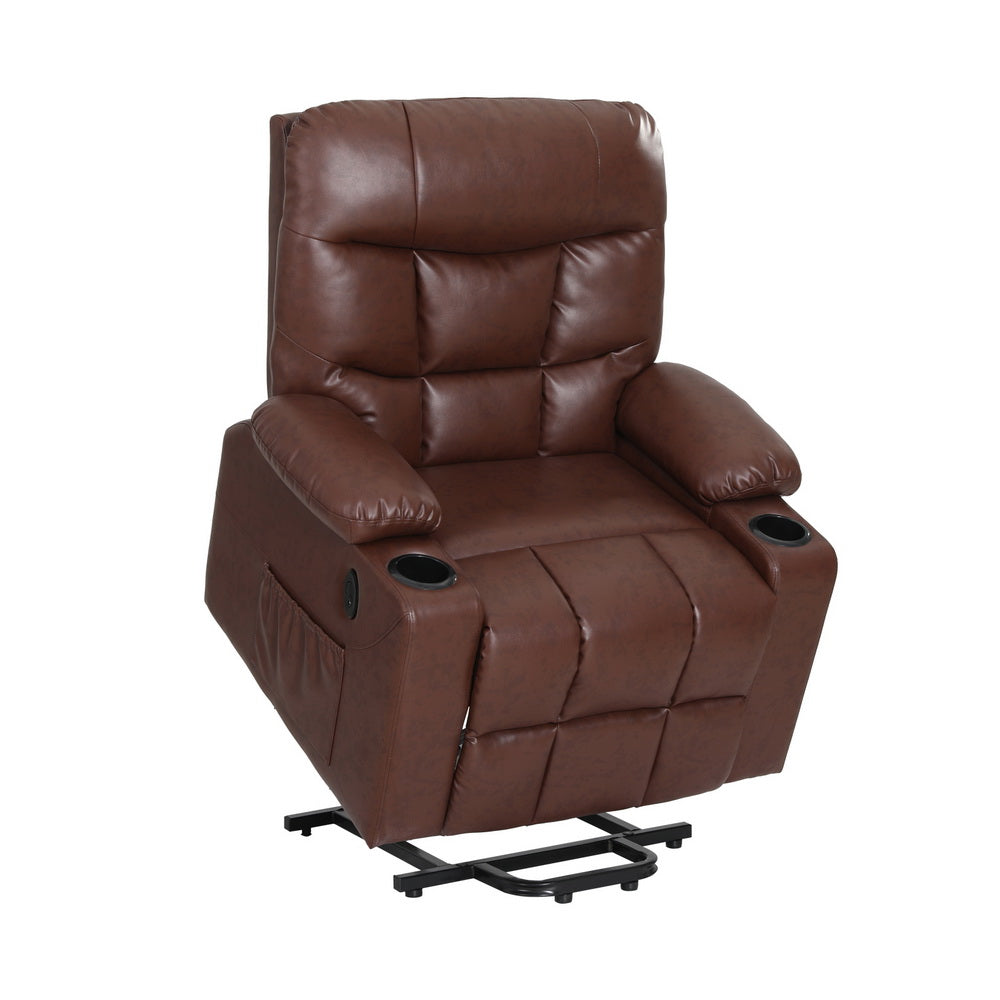 Claude Recliner Chair Lift Assist Heated Massage Leather Brown