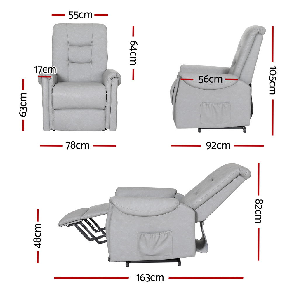Artiss Recliner Lift Assist Chair Leather Grey