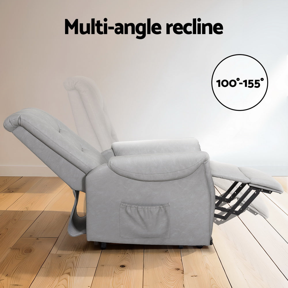 Artiss Recliner Lift Assist Chair Leather Grey