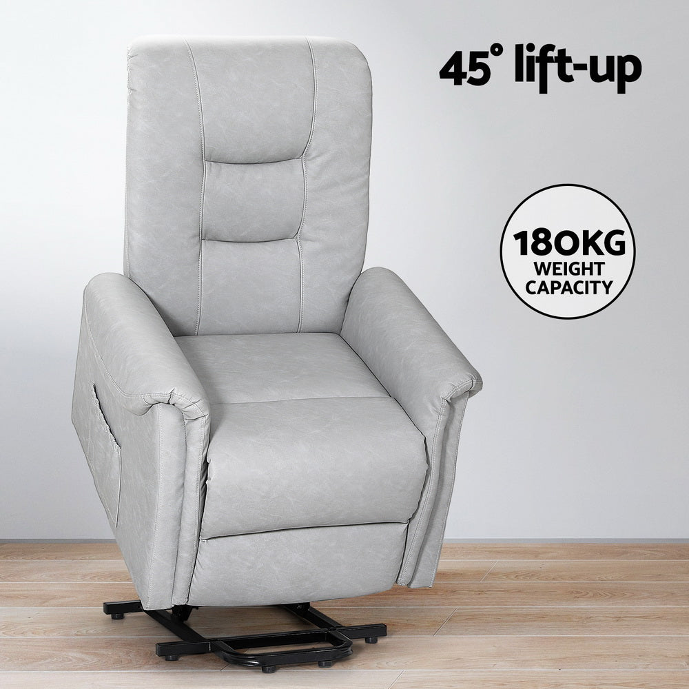 Artiss Recliner Lift Assist Chair Leather Grey