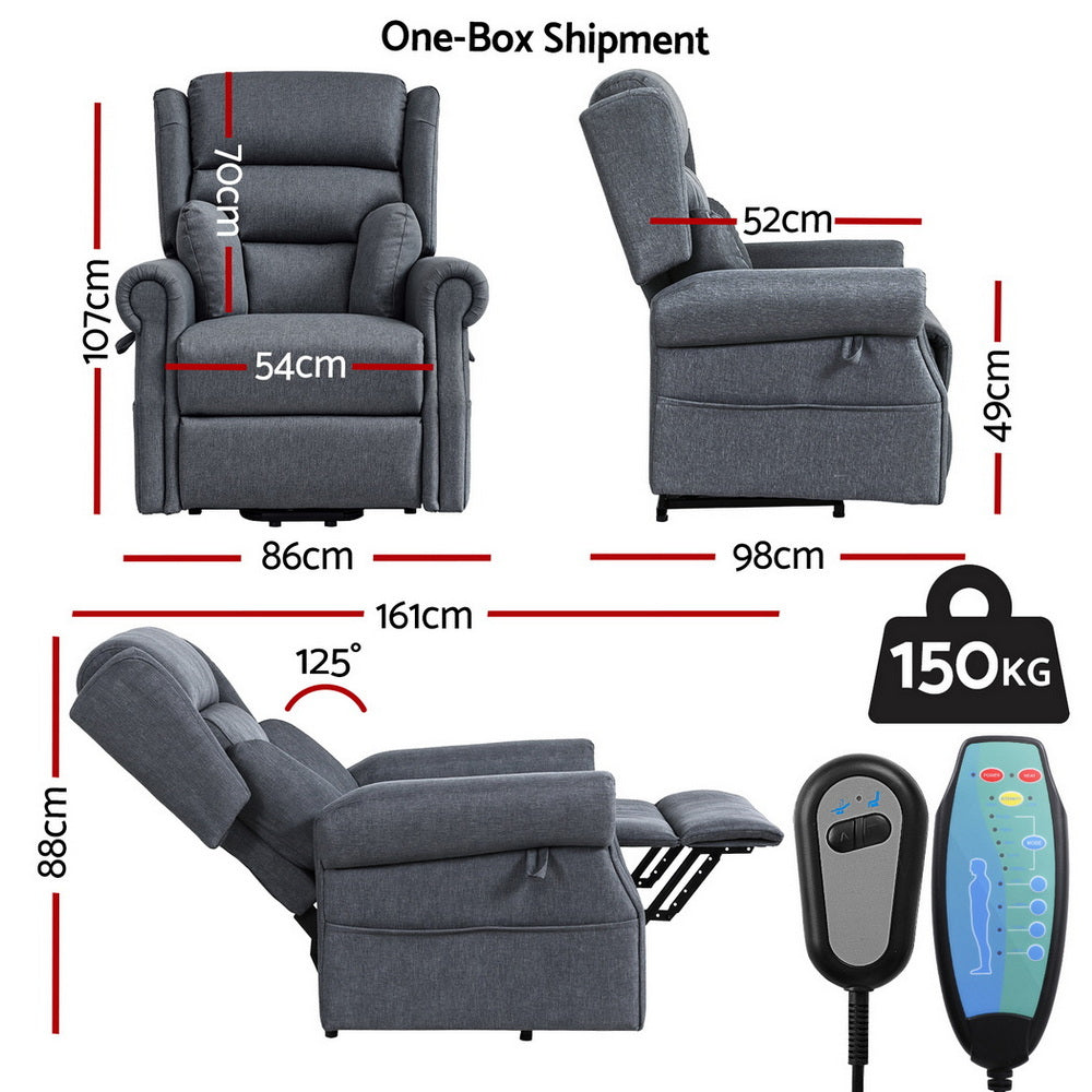 Artiss Electric Recliner Chair Power Lift Massage Heated Grey