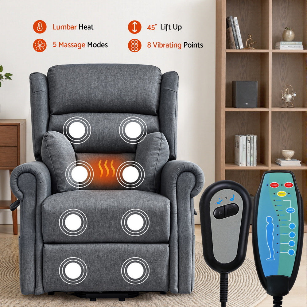 Artiss Electric Recliner Chair Power Lift Massage Heated Grey