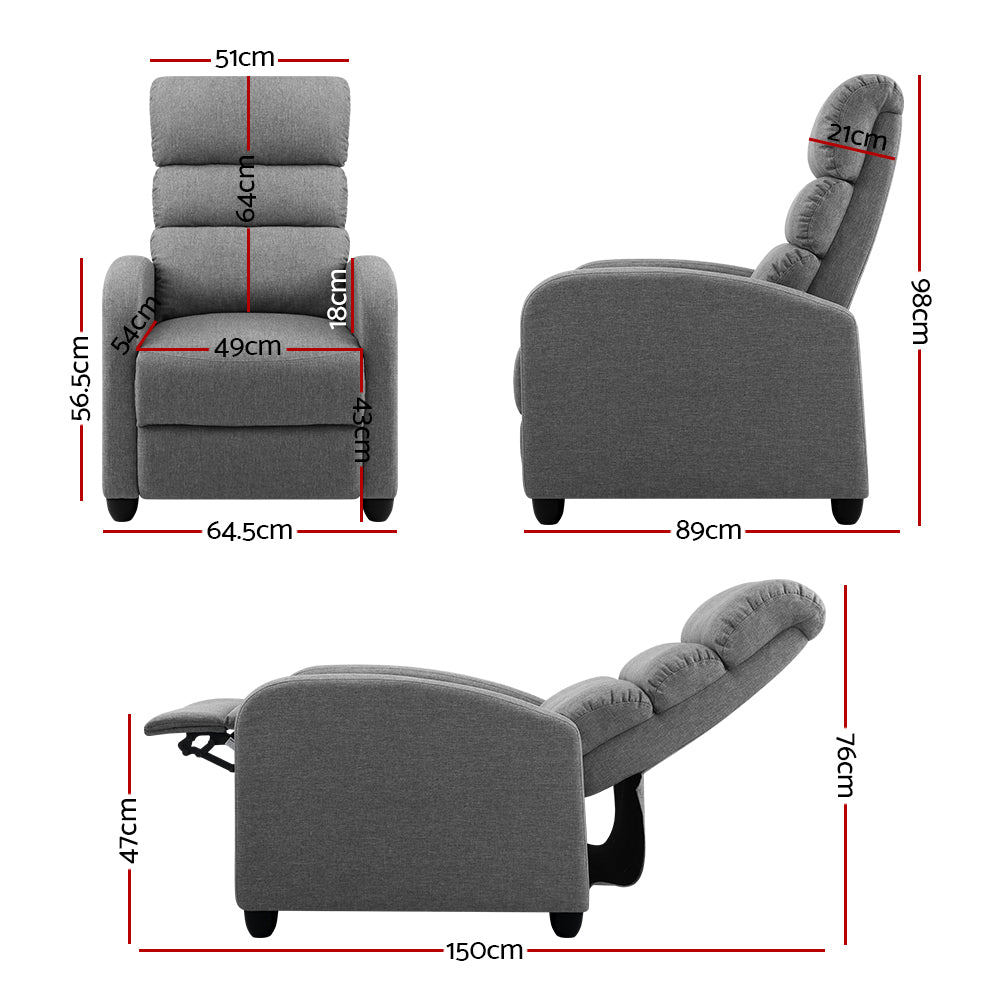 Bolivia Recliner Armchair Grey Fabric