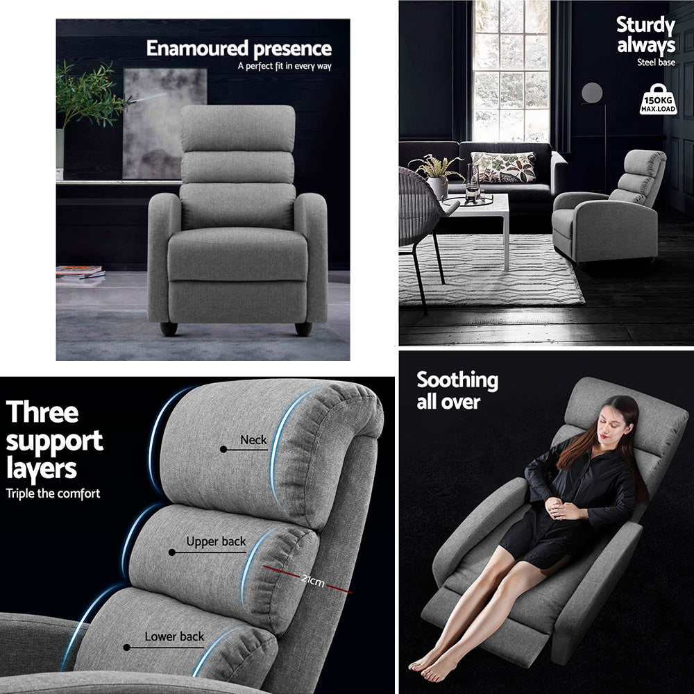 Bolivia Recliner Armchair Grey Fabric