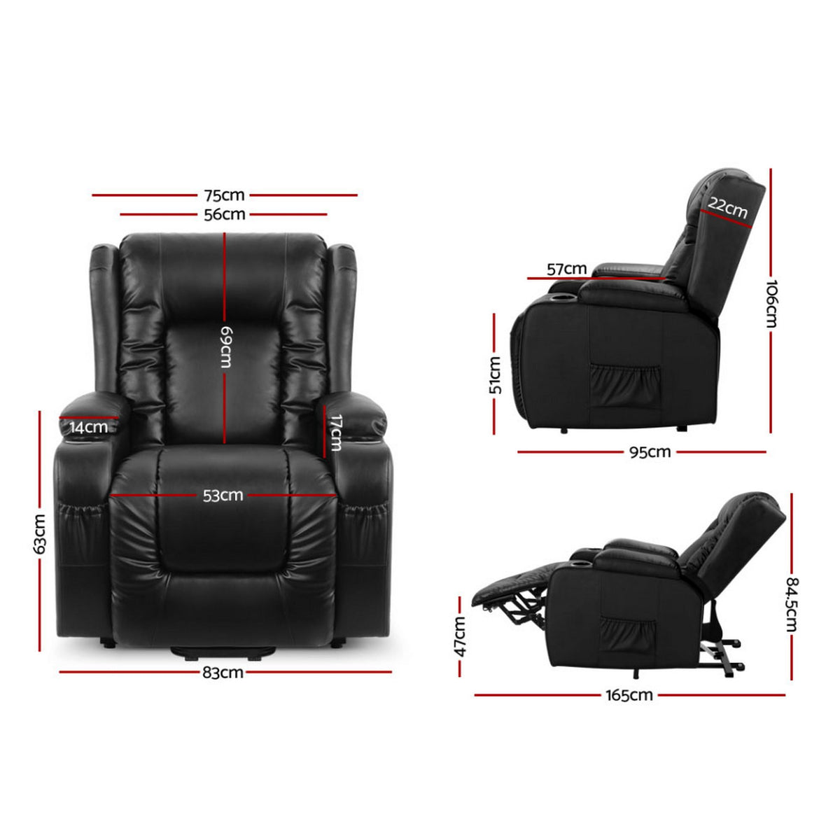 Rukwa Heated Massage Recliner Chair with Lift Assist PU Leather