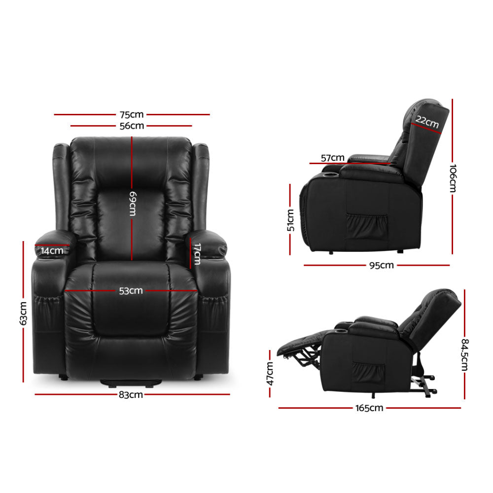 Rukwa Recliner Chair Lift Assist Heated Massage Leather Black
