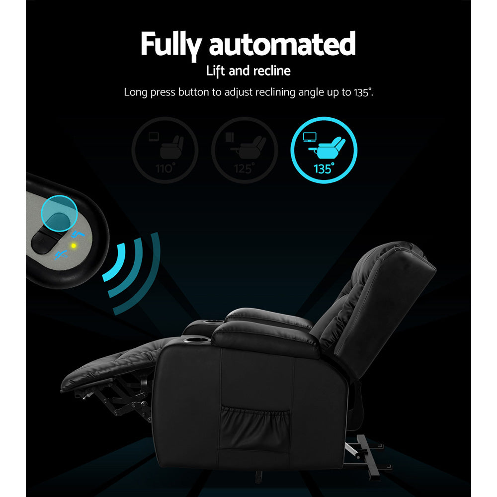Rukwa Recliner Chair Lift Assist Heated Massage Leather Black