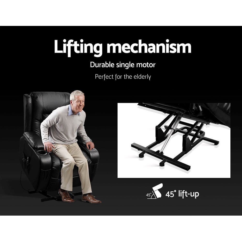 Rukwa Recliner Chair Lift Assist Heated Massage Leather Black