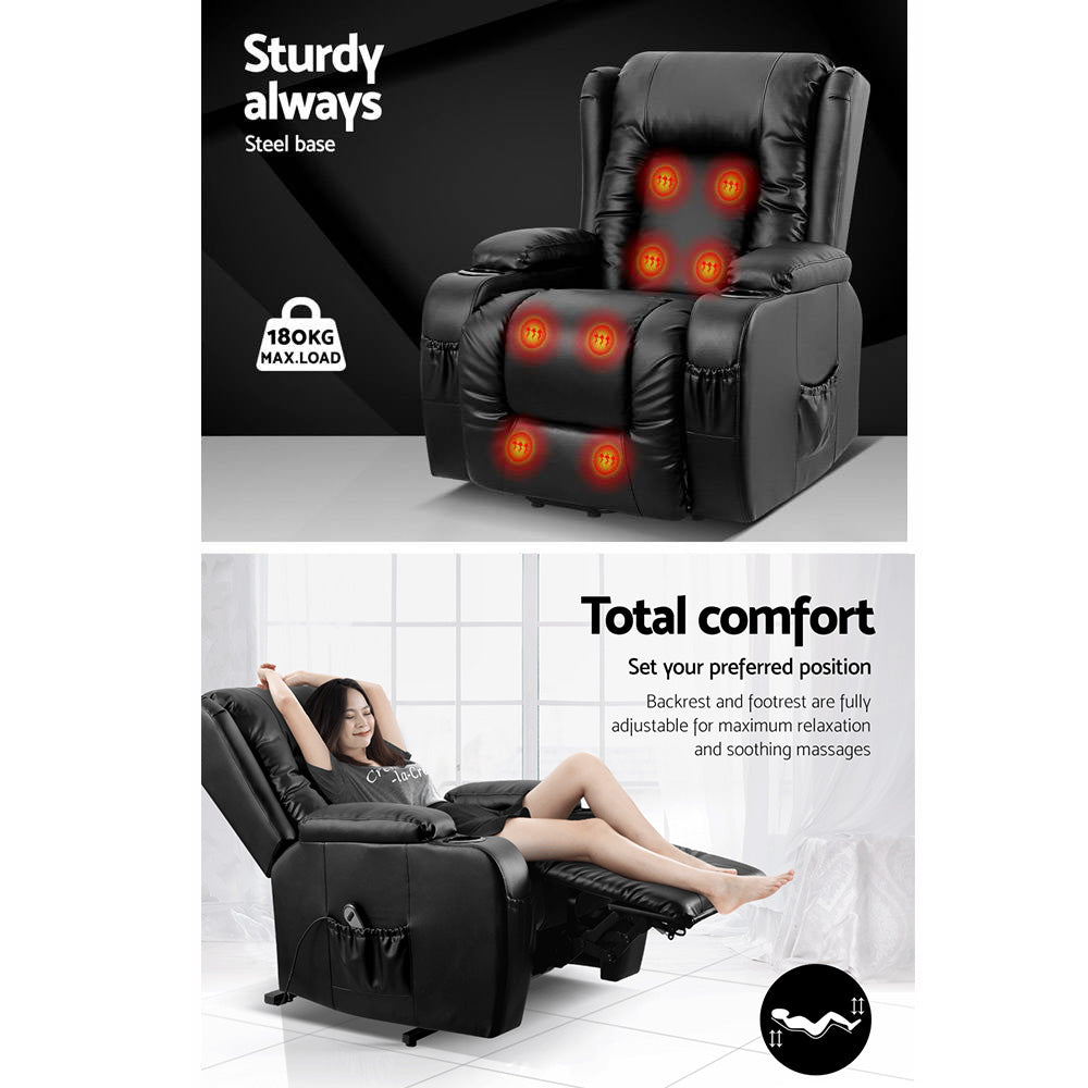 Rukwa Recliner Chair Lift Assist Heated Massage Leather Black