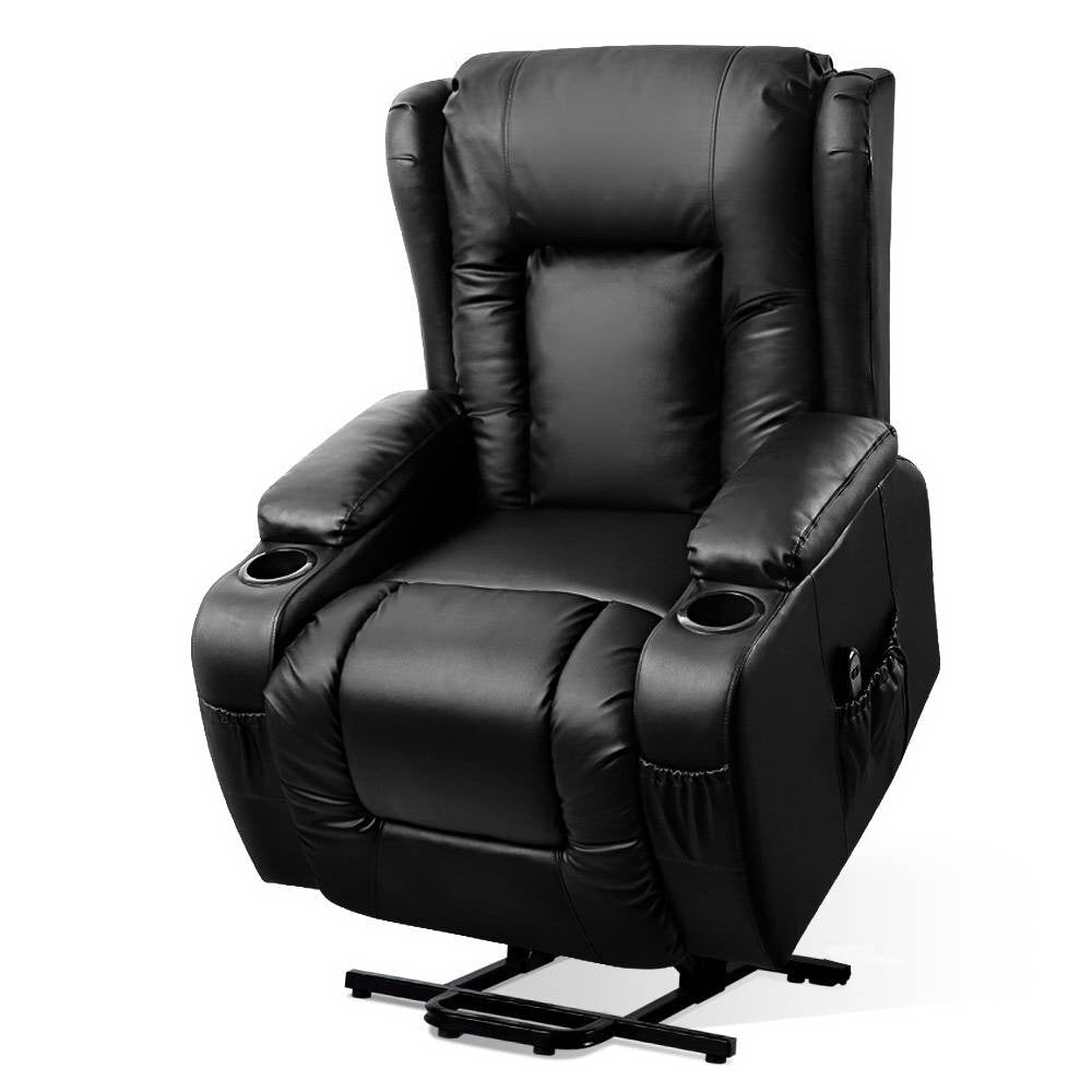 Rukwa Recliner Chair Lift Assist Heated Massage Leather Black