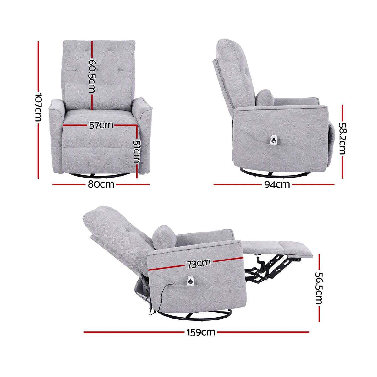 Artiss Electric Massage Recliner Chair 270° Swivel, Grey
