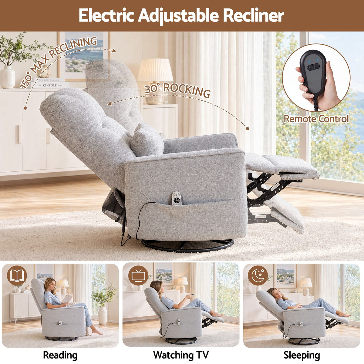 Artiss Electric Massage Recliner Chair 270° Swivel, Grey