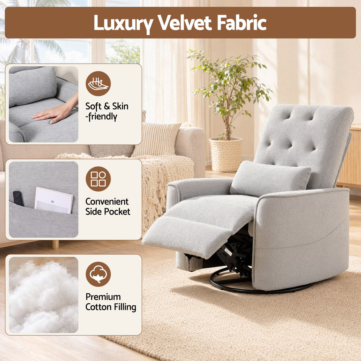 Artiss Electric Massage Recliner Chair 270° Swivel, Grey