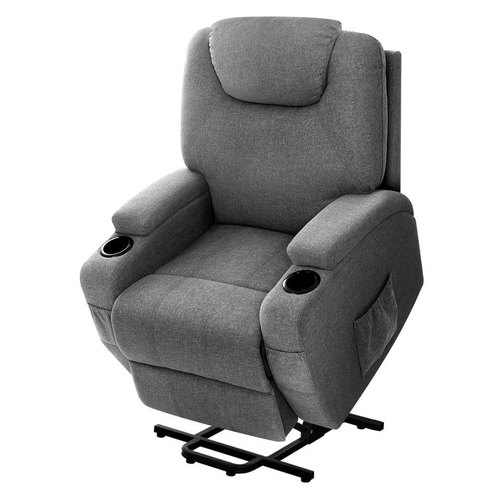 Milio Recliner Chair Lift Assist Heated Massage Velvet Grey
