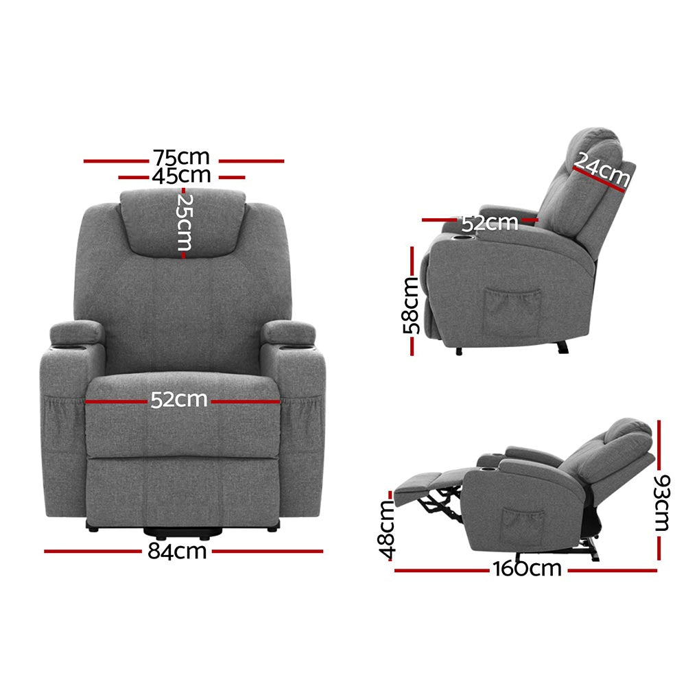 Milio Recliner Chair Lift Assist Heated Massage Velvet Grey