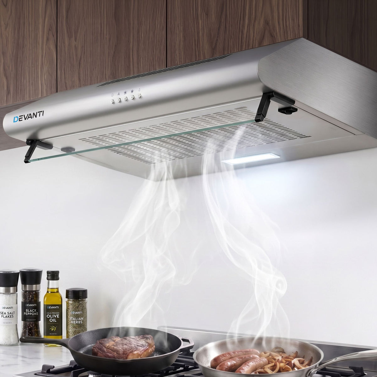 Devanti 60cm Range Hood Stainless Steel Kitchen Canopy with LED Light