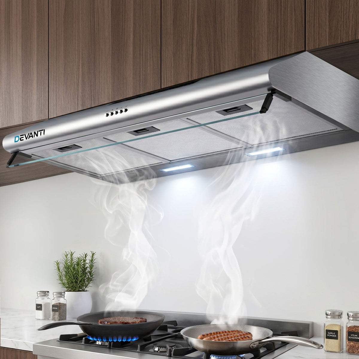 Devanti 90cm Stainless Steel Range Hood Glass Visor Silver