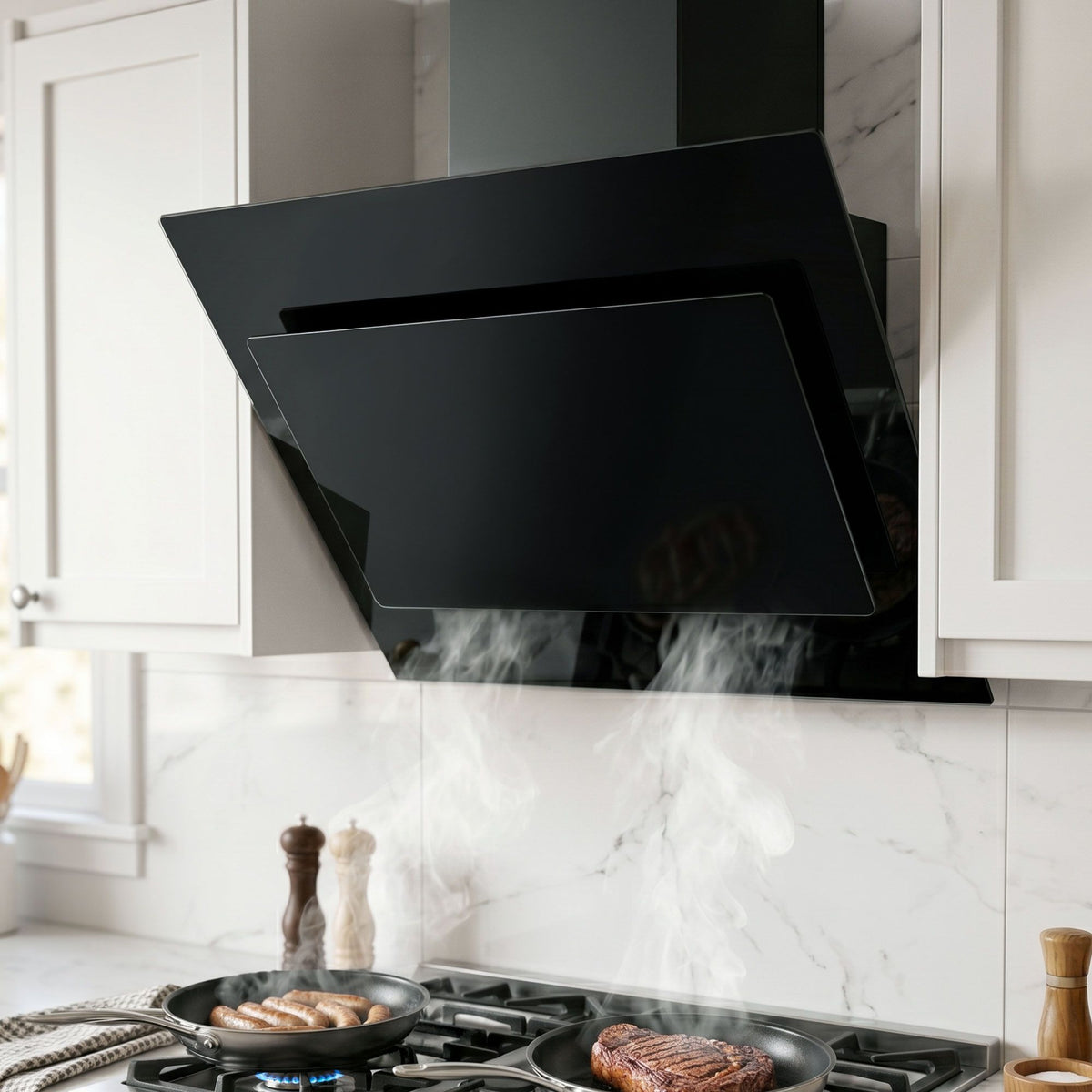 Devanti 900mm Wall Mounted Range Hood Black Glass