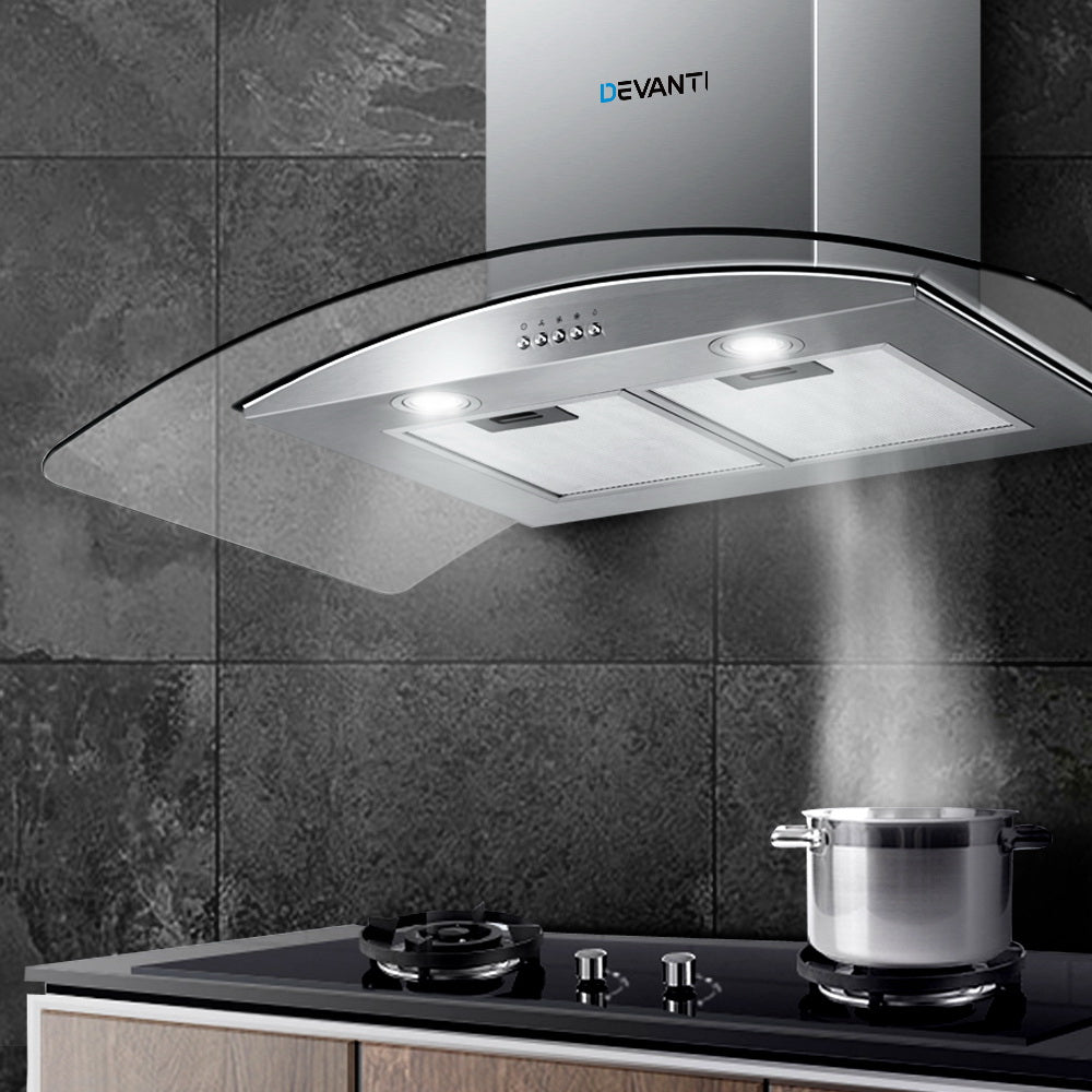 Devanti 900mm Wall Mounted Range Hood Glass Canopy Stainless Steel